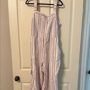 GAP Striped Linen-Blend Jumpsuit in White, Red, Blue